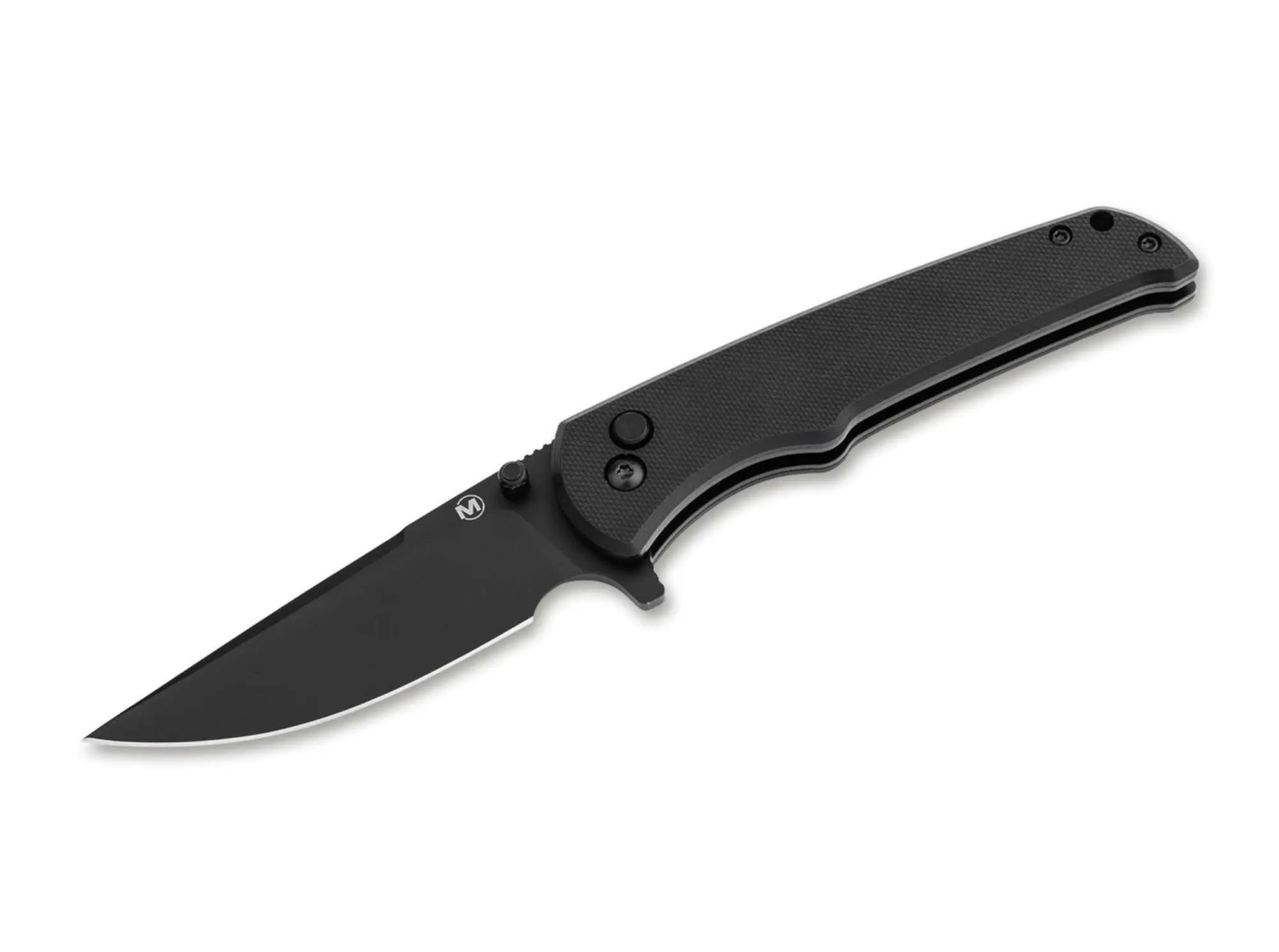 Böker Magnum Blackjay Taschenmesser – 440A Stahl, Button Lock, Flipper, G10 Griff – EDC-Messer in Schwarz Böker Magnum