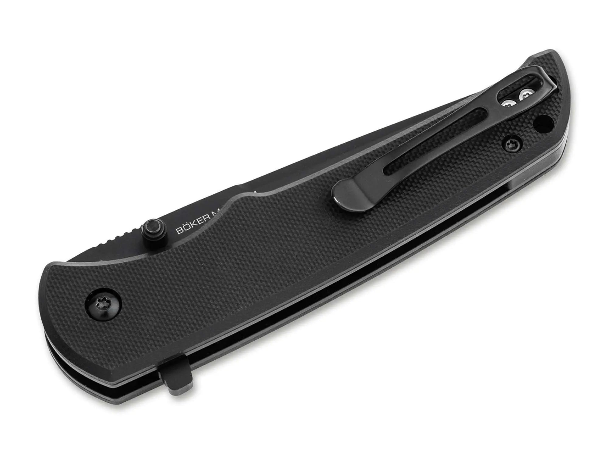 Böker Magnum Blackjay Taschenmesser – 440A Stahl, Button Lock, Flipper, G10 Griff – EDC-Messer in Schwarz Böker Magnum