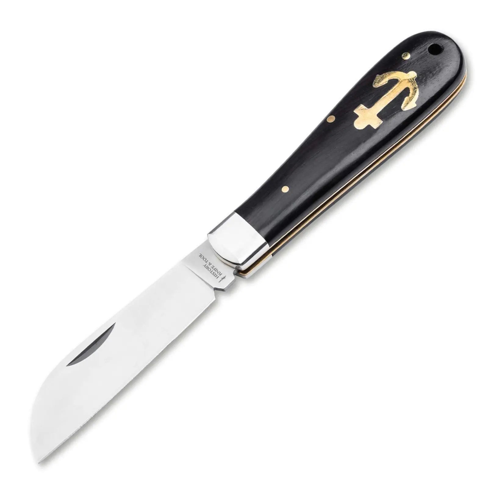 History Knife & Tool Anchor Knife – Traditionelles Ankermesser, Ebenholzgriff mit Messinganker, Klinge 1.4116 Stahl History Knife & Tool