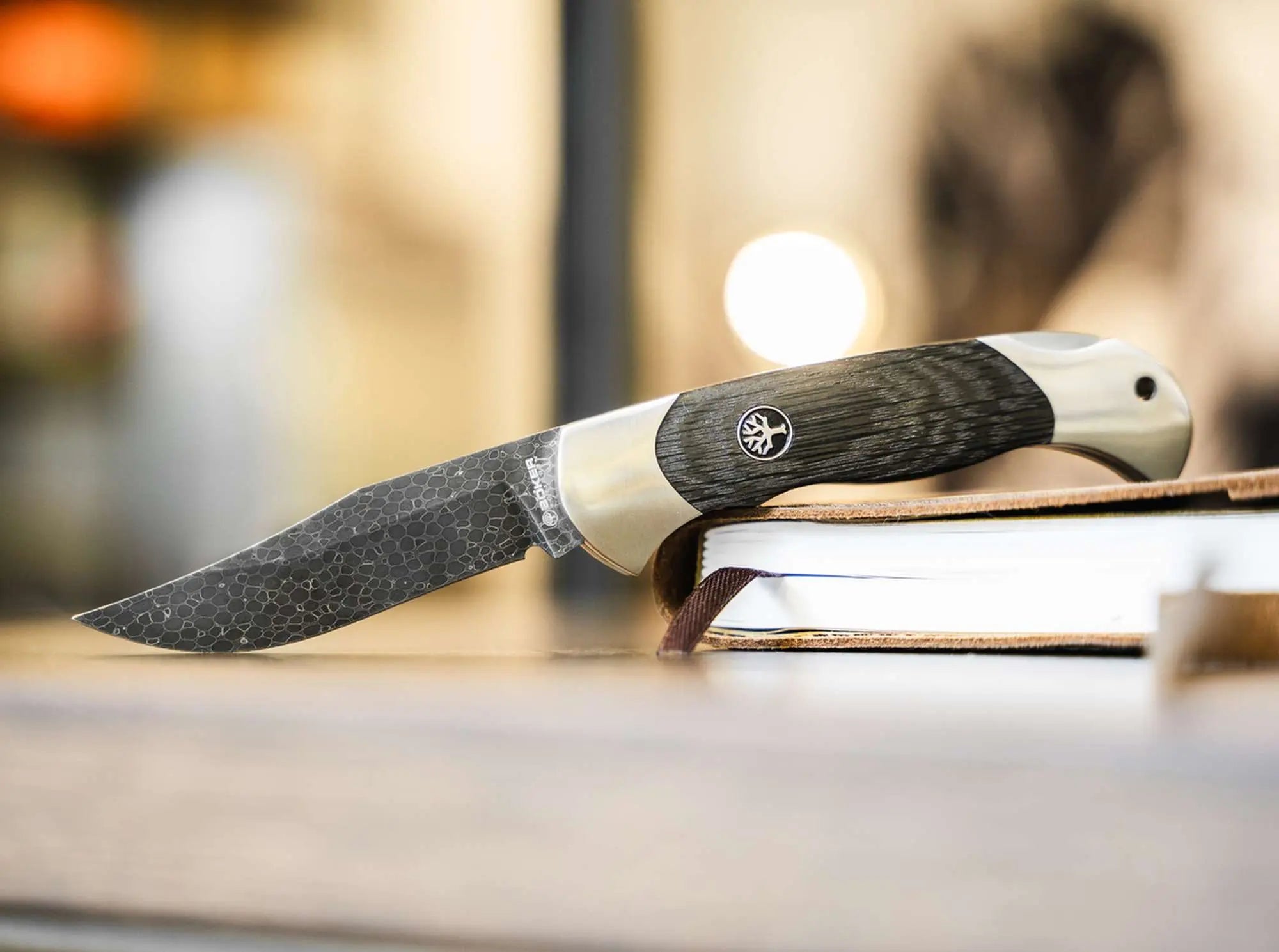 Böker Scout Damast Mooreiche – Limitiert, Dragonskin, Neusilber, Backlock, Solingen, 40th Anniversary Damast Böker Manufaktur Solingen
