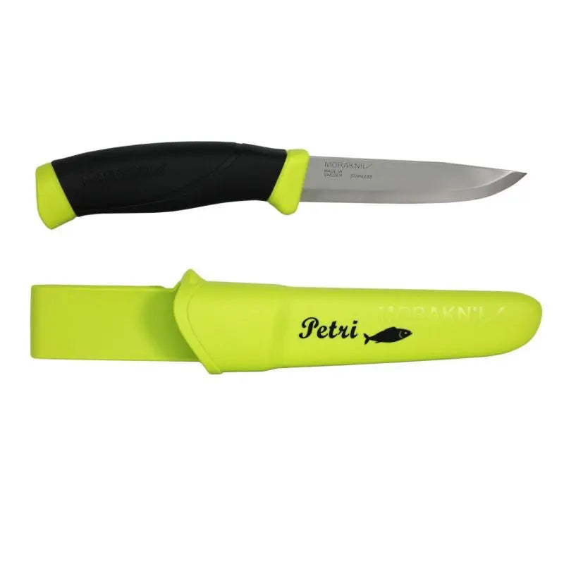 Morakniv Companion Petri Anglermesser – 12C27 Edelstahl mit rutschfestem Griff & Lime Green Scheide Morakniv