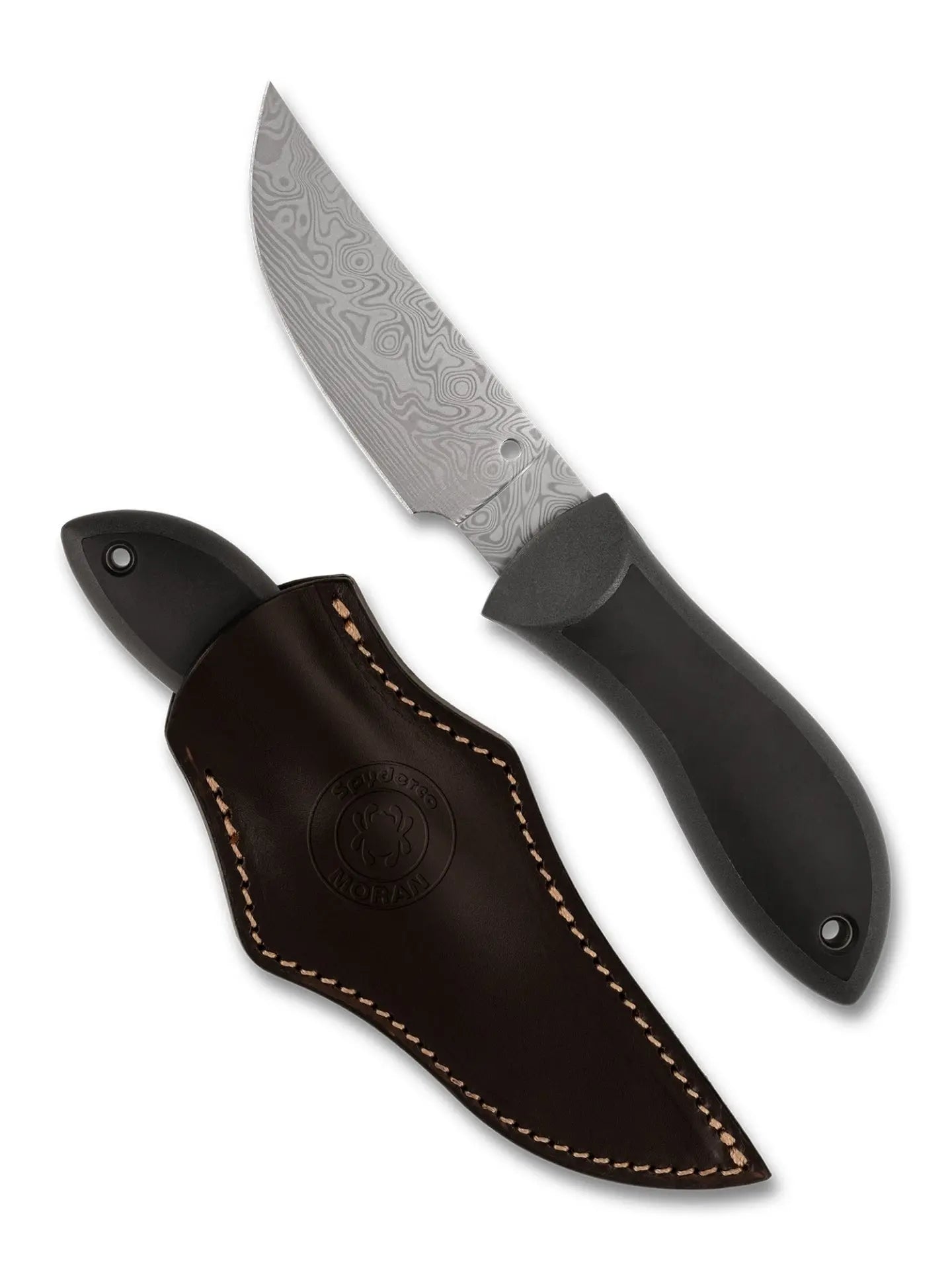 Spyderco Moran™ Upswept Gray Damasteel® DS93X – Sprint Run® – Limited Edition – Leder Scheide – Made in Japan Spyderco