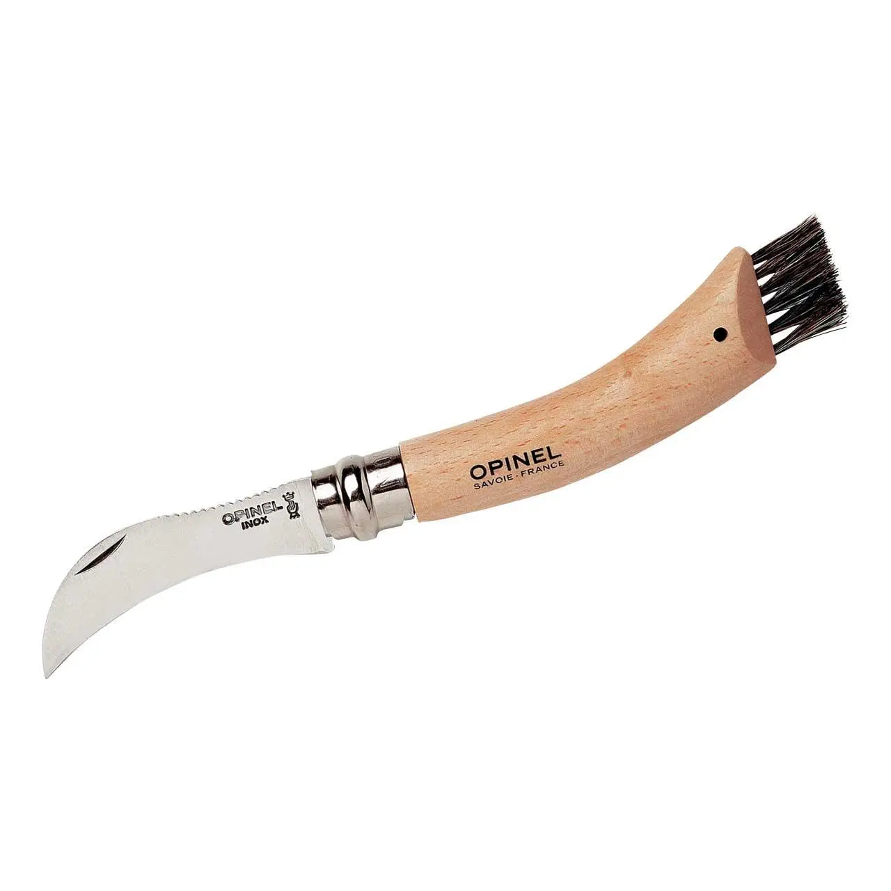 Opinel No. 08 Pilzmesser – mit Bürste & Edelstahlklinge 12C27, Buchenholzgriff Opinel