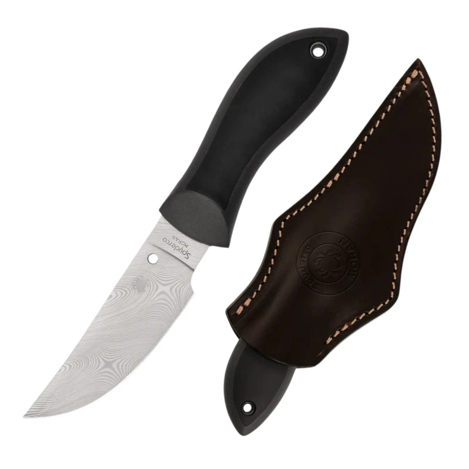 Spyderco Moran™ Upswept Gray Damasteel® DS93X – Sprint Run® – Limited Edition – Leder Scheide – Made in Japan Spyderco