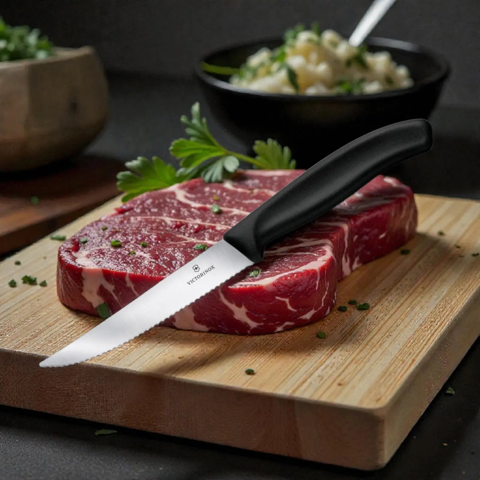 6x Swiss Classic Steak- & Pizzamesser 12 cm Wellenschliff Schwarz – Victorinox 6.7933 Victorinox