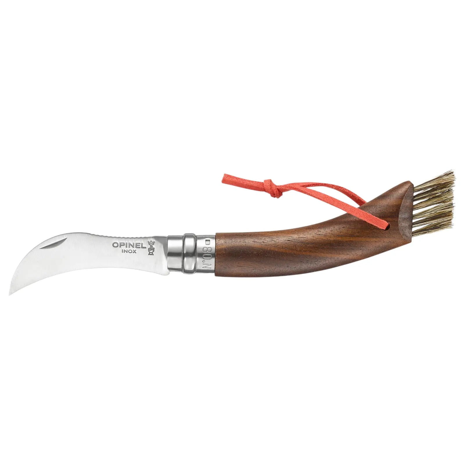 Opinel No. 8 Champignon Noyer Noir Messer Nussbaum – Pilzmesser mit Bürste & gebogener Klinge Opinel