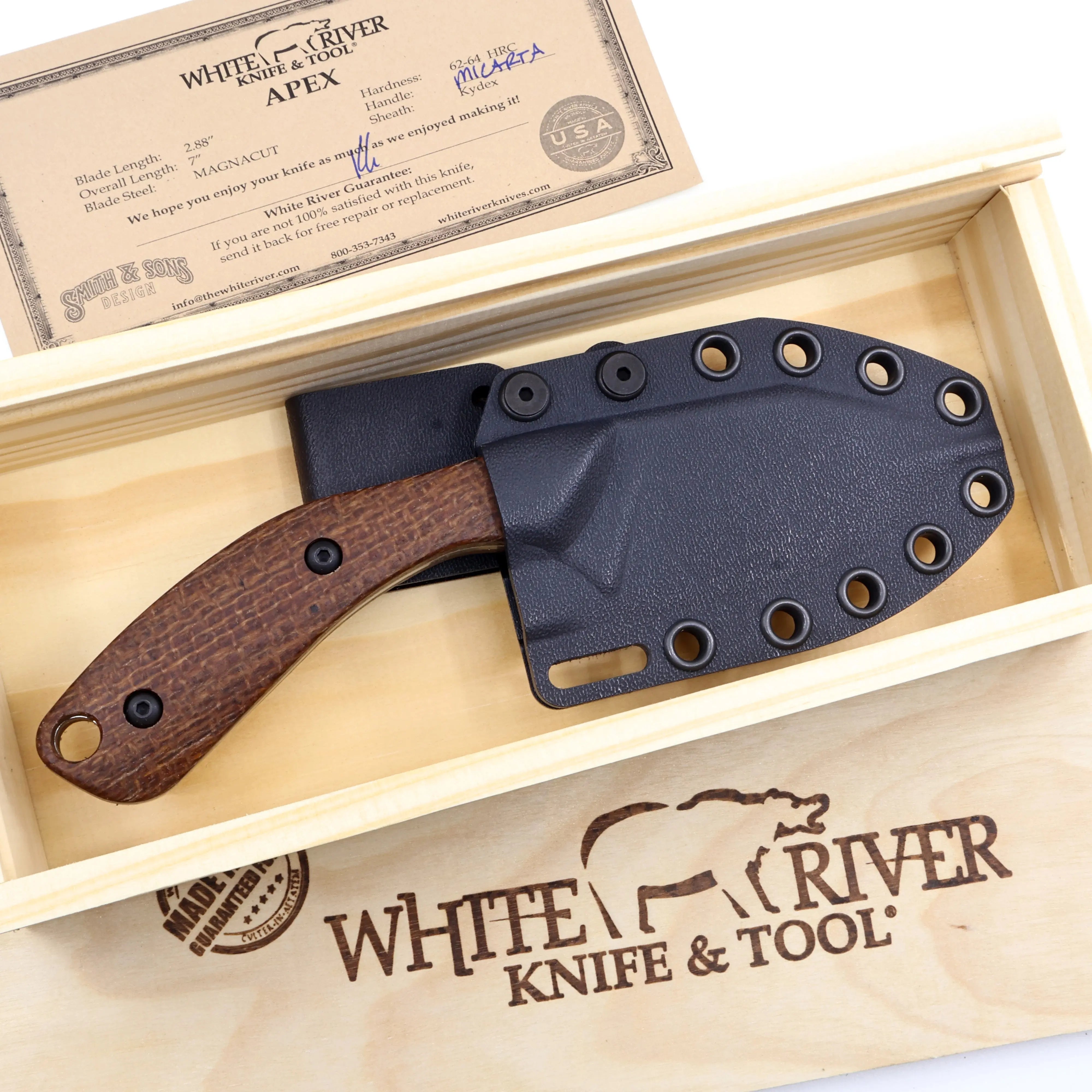 White River Apex Natural Burlap Micarta – MagnaCut EDC Messer Made in USA White River Knife & Tool