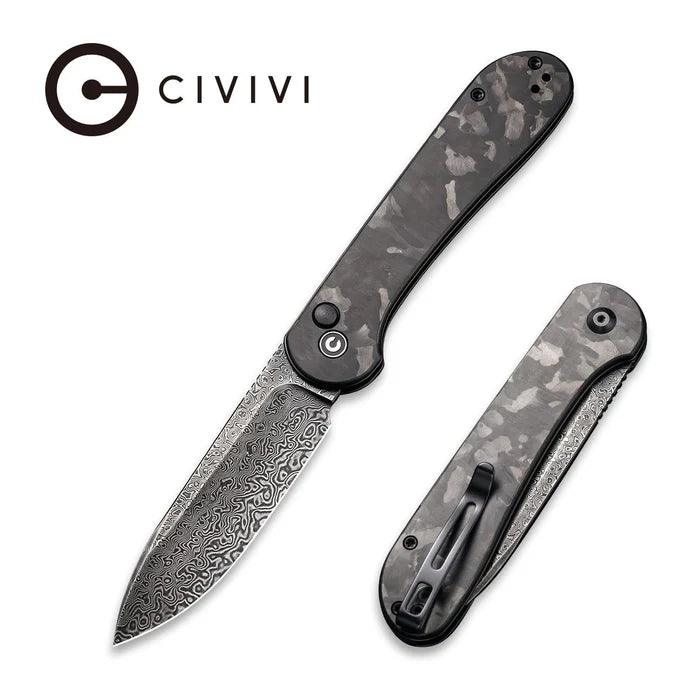 CIVIVI Button Lock Elementum Damascus CF C2103DS-3 CIVIVI