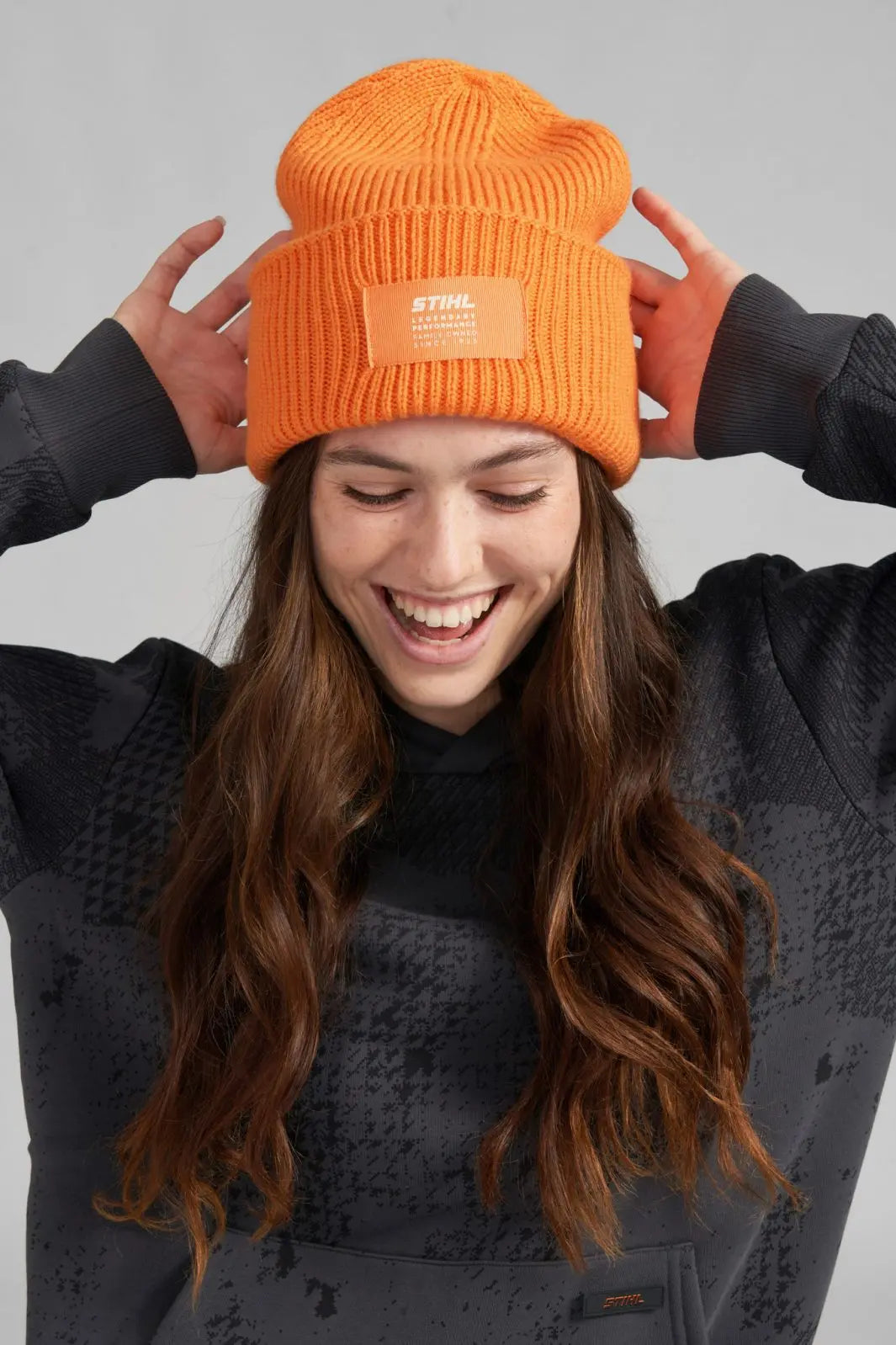 STIHL Beanie Orange Oversized Mütze Strick Outdoor Style Unisex Wintermütze Stihl