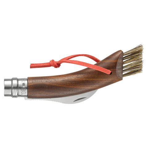 Opinel No. 8 Champignon Noyer Noir Messer Nussbaum – Pilzmesser mit Bürste & gebogener Klinge Opinel