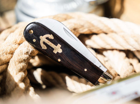 History Knife & Tool Anchor Knife – Traditionelles Ankermesser, Ebenholzgriff mit Messinganker, Klinge 1.4116 Stahl