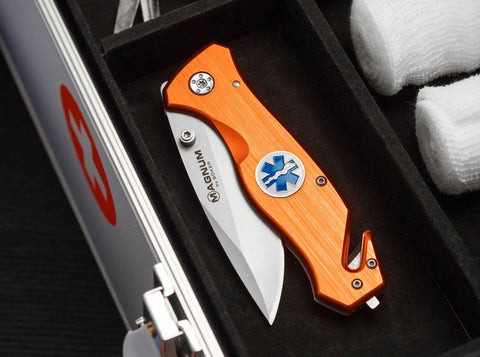 Böker Magnum Rettungsmesser Glasbrecher Gurtschneider Hosenclip rostfrei  scharf