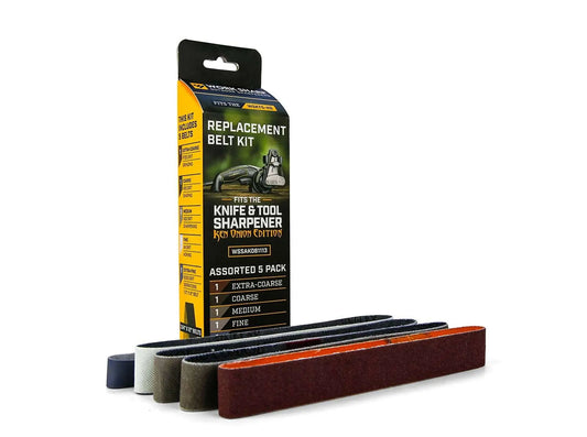 Work Sharp WSKTS Ken Onion Belt Kit – Detailansicht der einzelnen Schärfbänder