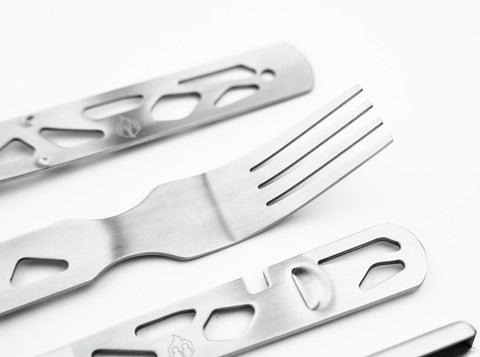 Naturensöhne Campingbesteck Set Edelstahl Messer Gabel Löffel Dosenöffner Böker Plus