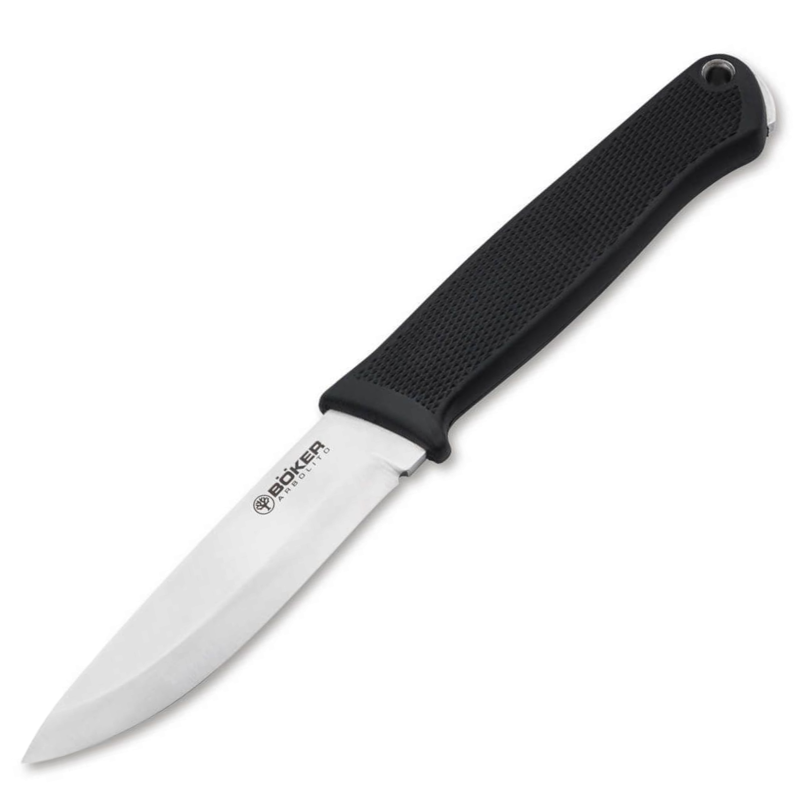 Böker Arbolito BK-1 – Bushcraft Messer N690 Stahl, TPE Griff, Lederscheide