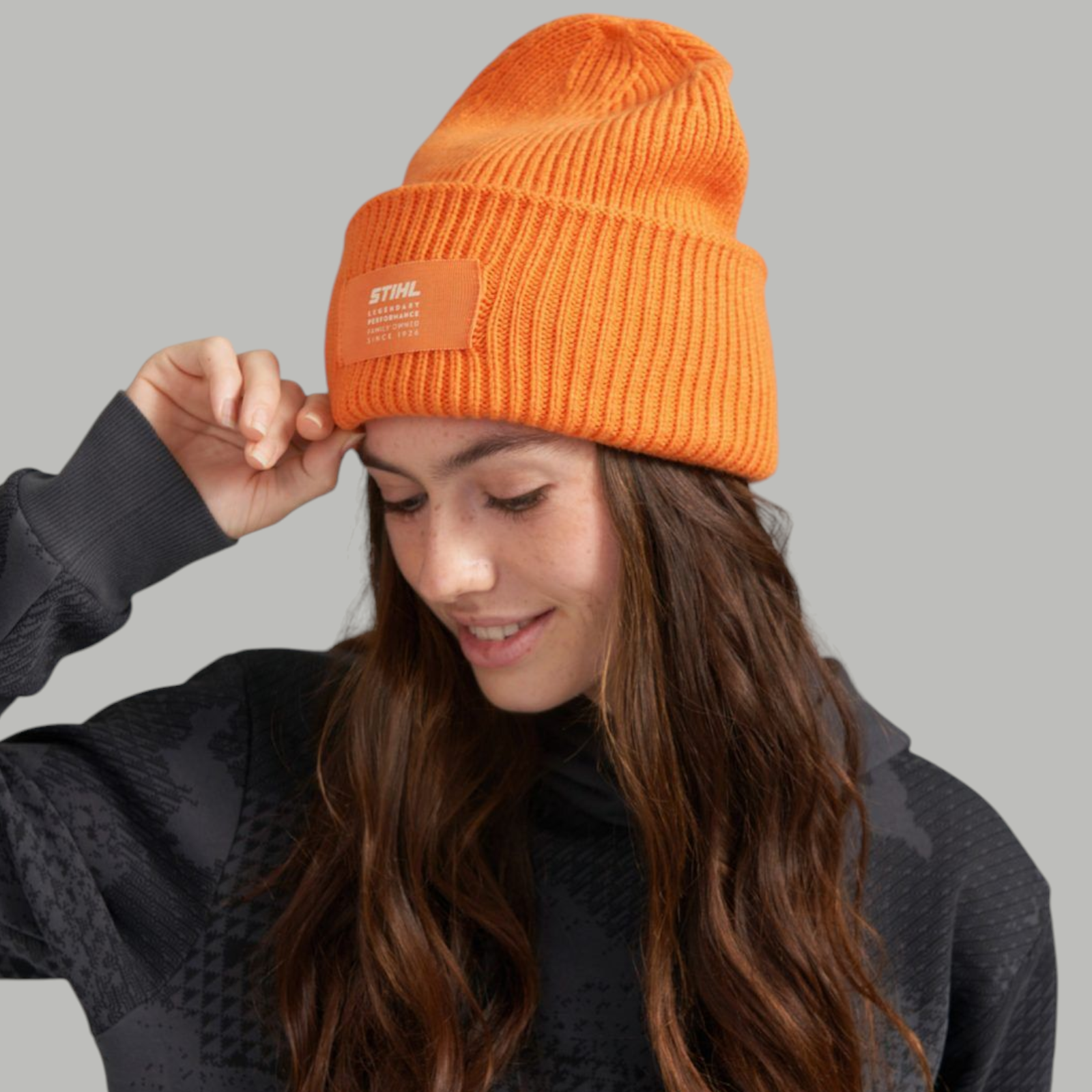 STIHL Beanie Orange Oversized Mütze Strick Outdoor Style Unisex Wintermütze