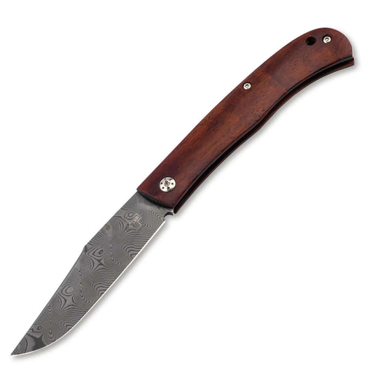 Böker Plus Slack Damast – Slipjoint-Taschenmesser mit 110-lagiger Damastklinge und Cocobolo-Griff