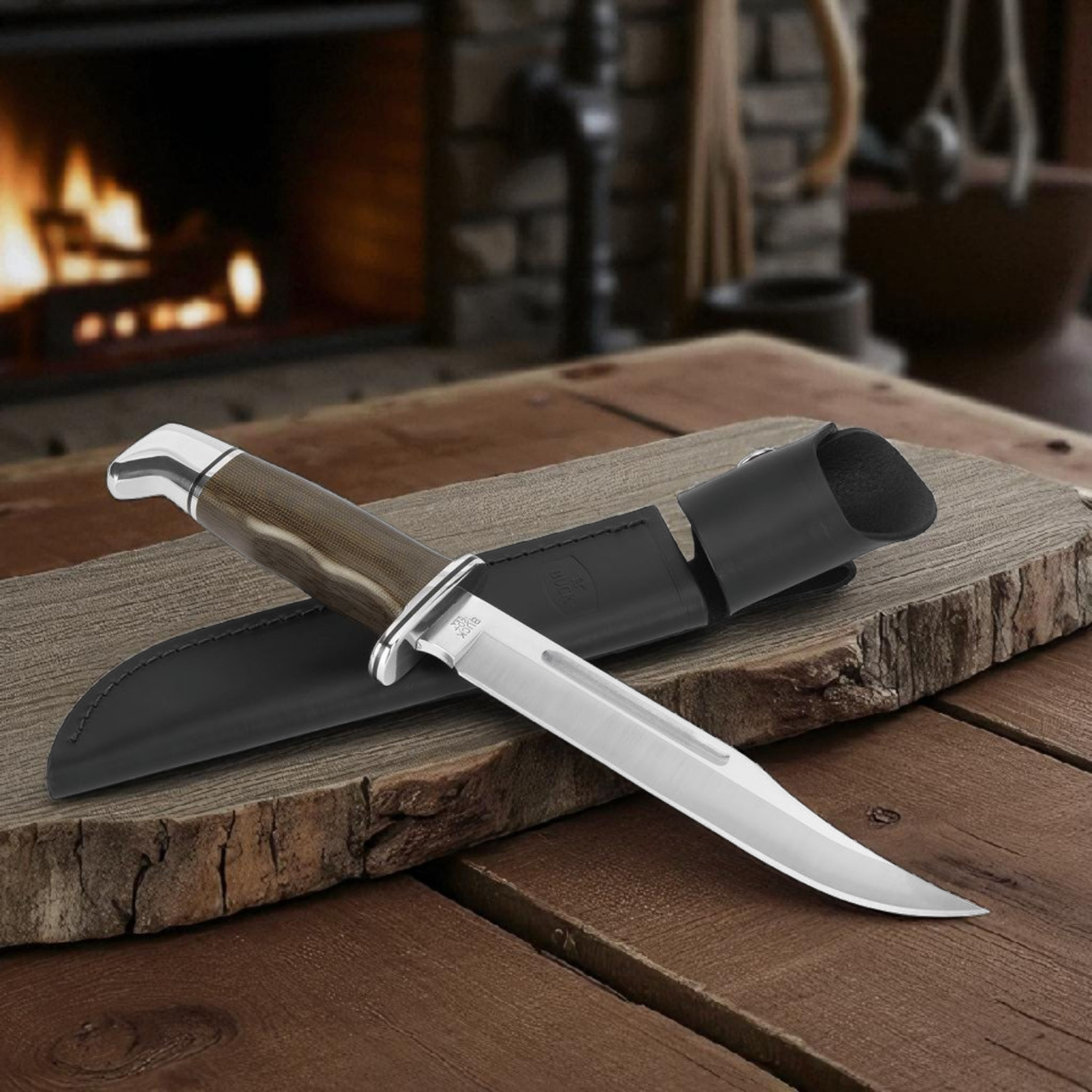 Buck 120 General Pro Jagdmesser – S35VN Stahl, Micarta Griff, Lederscheide – Made in USA