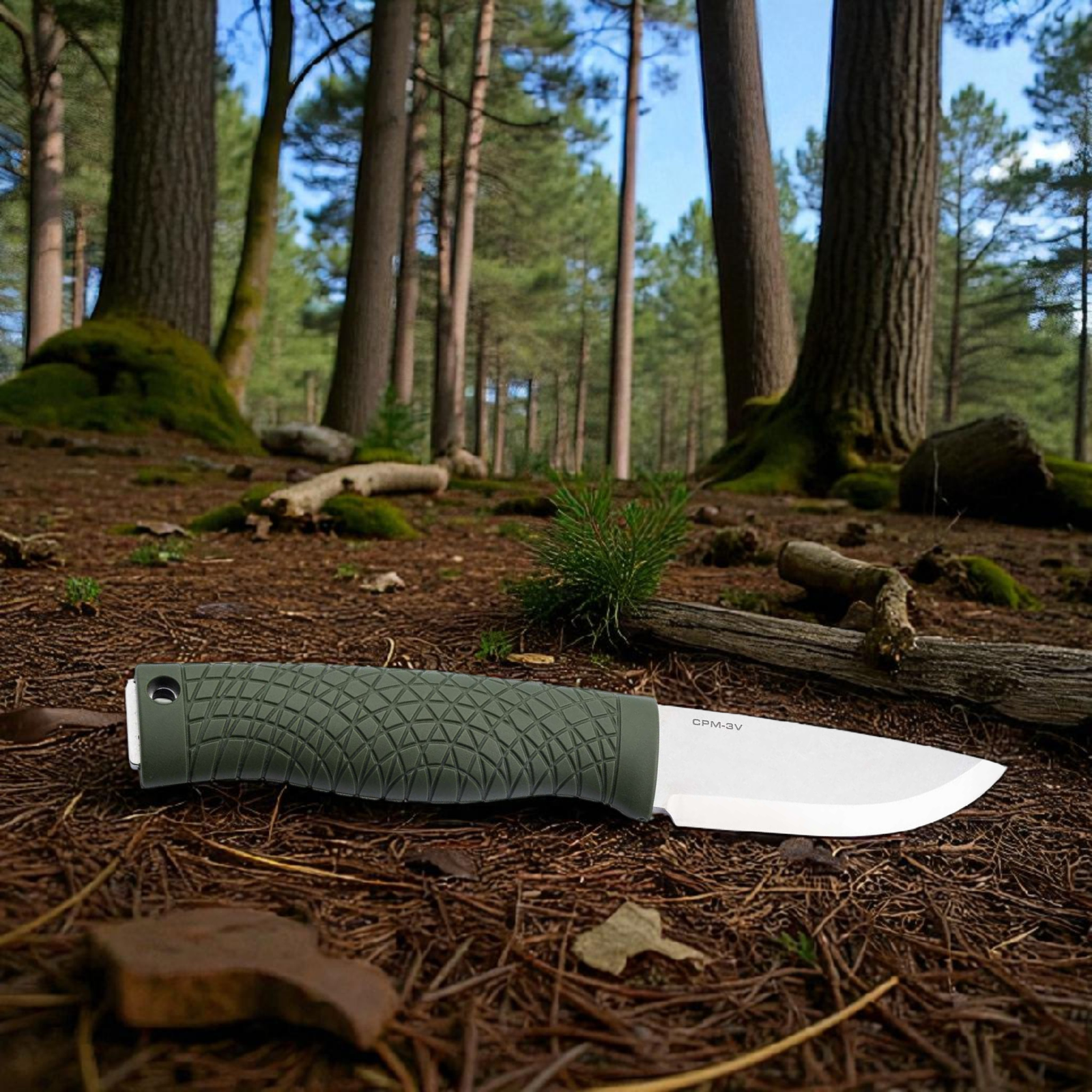 Böker Manufaktur Solingen Bronco Mini CPM-3V Green Scandi – Kompaktes Bushcraft Messer mit Scandi-Schliff, CPM-3V Stahl & Kydexscheide