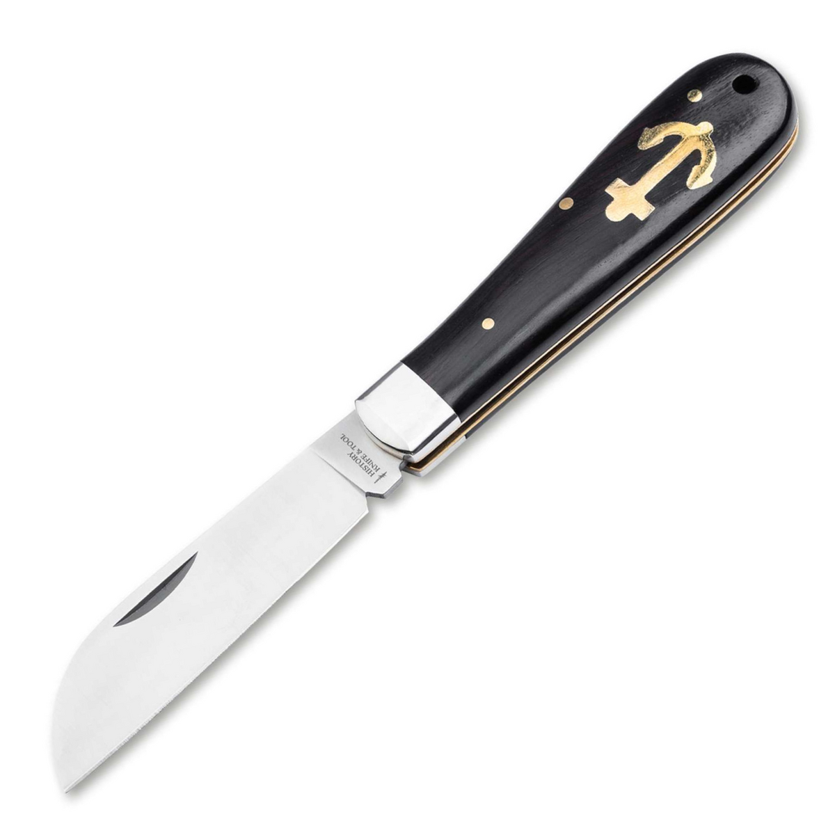 History Knife & Tool Anchor Knife – Traditionelles Ankermesser, Ebenholzgriff mit Messinganker, Klinge 1.4116 Stahl