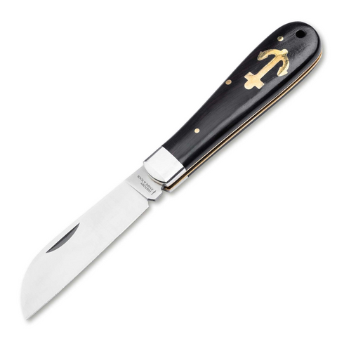 History Knife & Tool Anchor Knife – Traditionelles Ankermesser, Ebenholzgriff mit Messinganker, Klinge 1.4116 Stahl