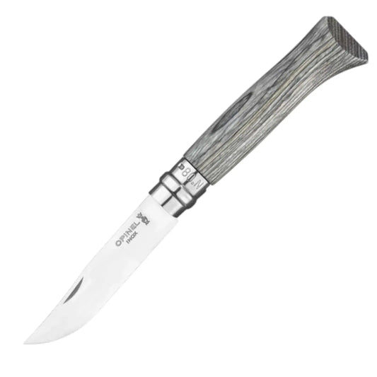 Opinel N°08 Laminierte Birke Grau – Luxus-Taschenmesser mit einzigartigem Birkenholzgriff & Geschenkbox Opinel