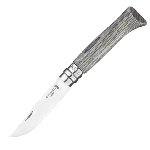 Opinel N°08 Laminierte Birke Grau – Luxus-Taschenmesser mit einzigartigem Birkenholzgriff & Geschenkbox