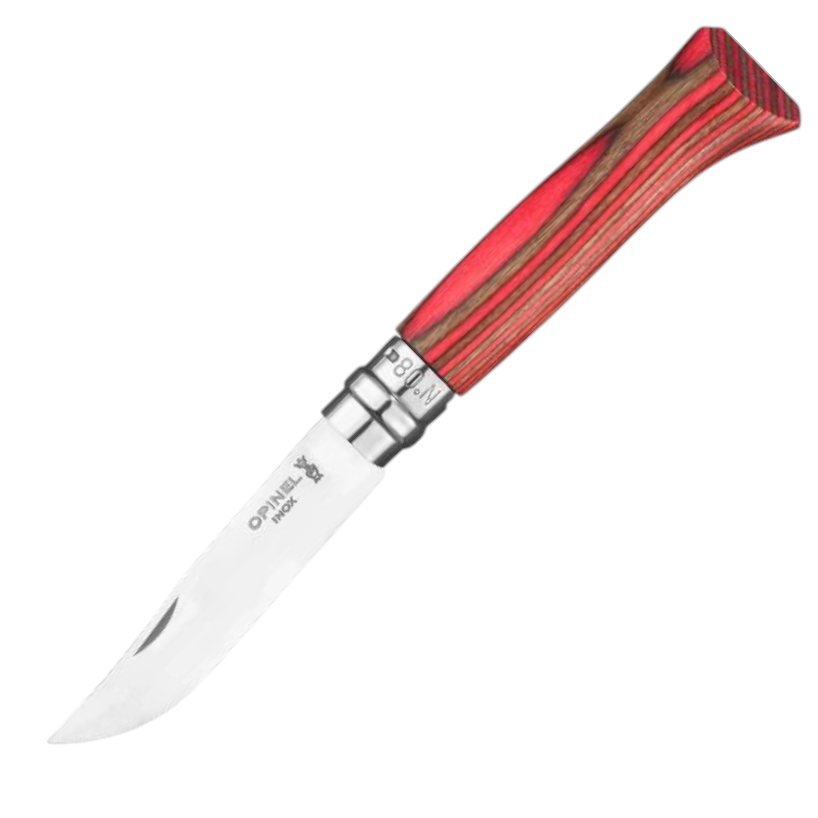 Opinel N°08 Laminierte Birke Rot – Elegantes Taschenmesser mit farbigem Birkenholzgriff & Geschenkbox