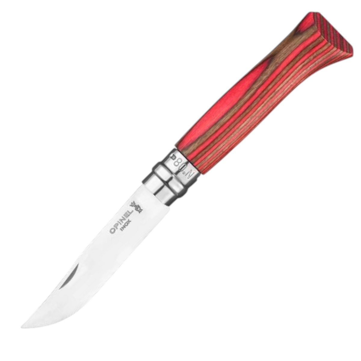 Opinel N°08 Laminierte Birke Rot – Elegantes Taschenmesser mit farbigem Birkenholzgriff & Geschenkbox