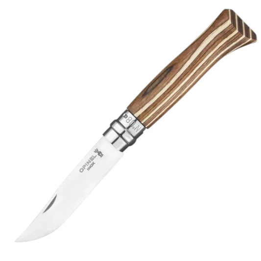 Opinel N°08 Laminierte Birke Braun – Taschenmesser in der Gesamtansicht