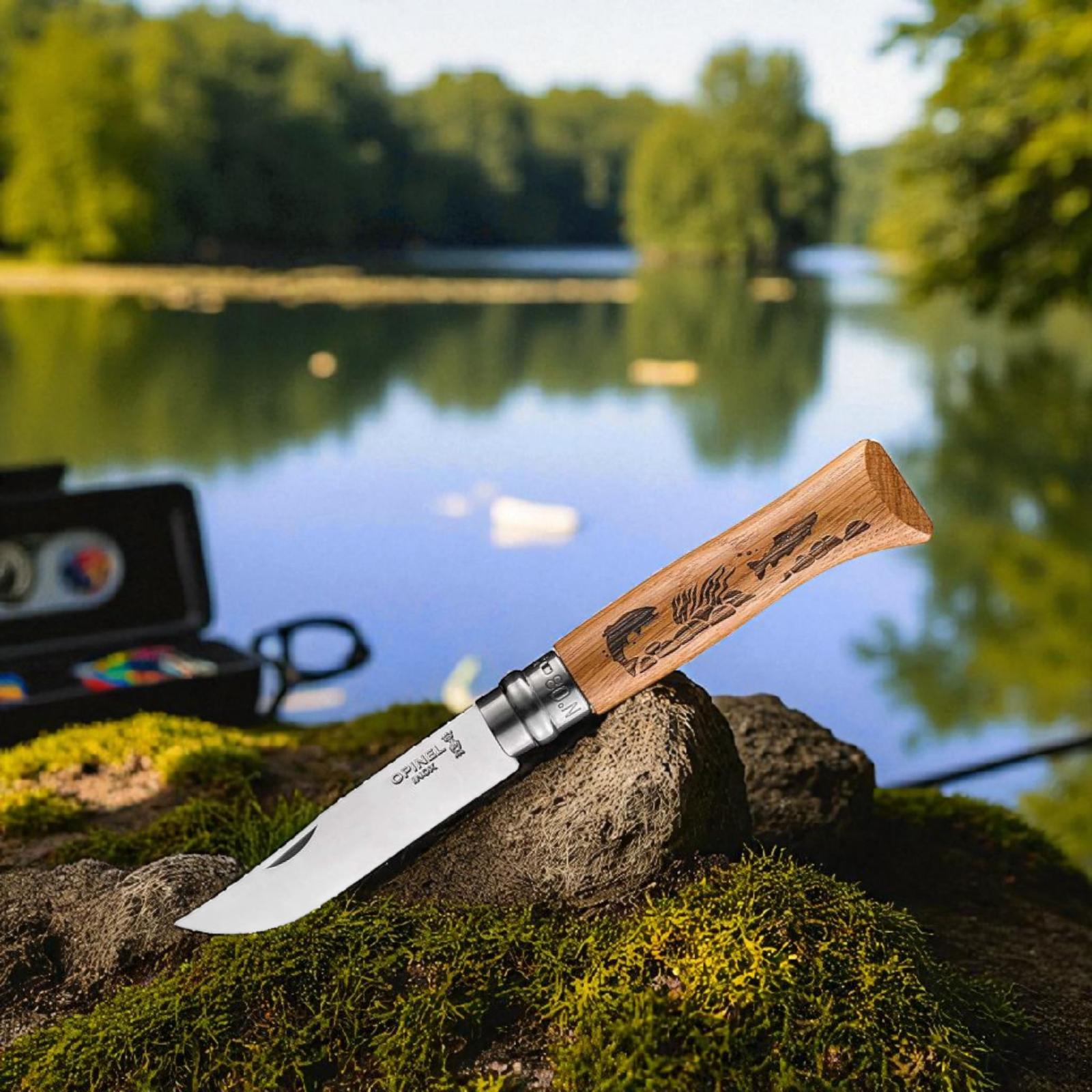 Opinel N°08 Animalia Fisch – Taschenmesser mit Gravur für Angler & Naturliebhaber