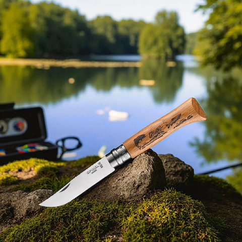 Opinel N°08 Animalia Fisch – Taschenmesser mit Gravur für Angler & Naturliebhaber