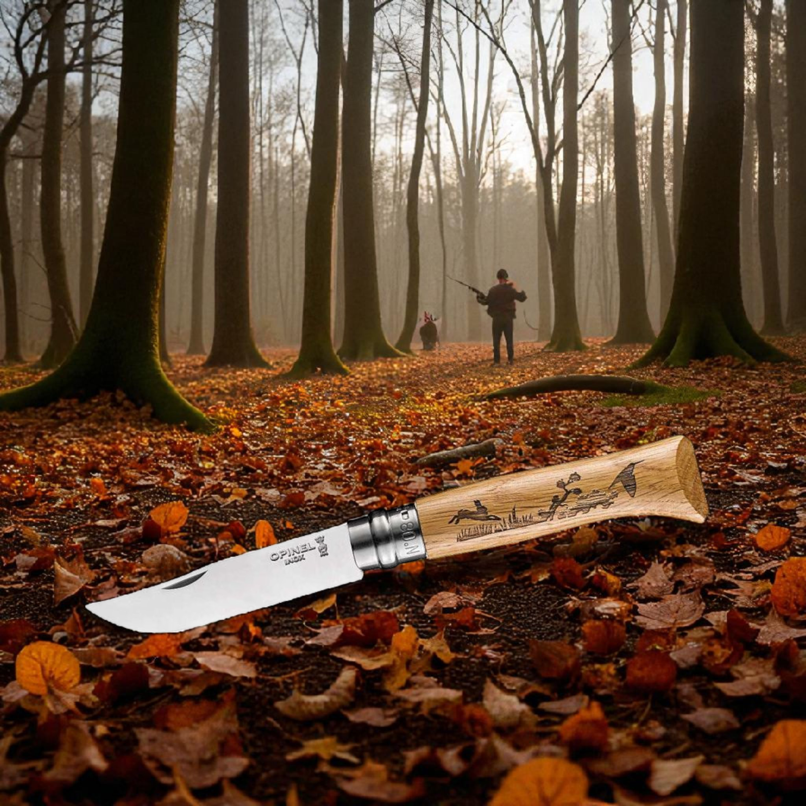 Opinel N°08 Animalia Hase – Taschenmesser mit Gravur auf Eichenholzgriff & 8,5 cm Edelstahlklinge