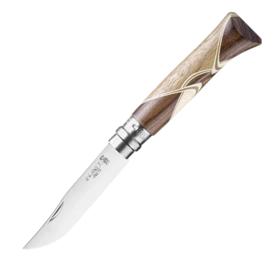 Opinel Chaperon N°08 – Taschenmesser mit Holzintarsien-Griff in der Gesamtansicht