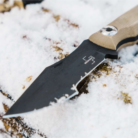 Böker Plus Micro Tracker 2.0 – Kompaktes Bushcraft- und Outdoor-Messer aus 1095 Stahl mit Micarta-Griff & Kydexscheide