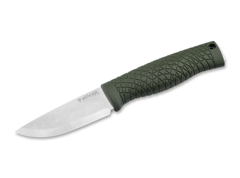 Böker Manufaktur Solingen Bronco Mini CPM-3V Green Scandi – Kompaktes Bushcraft Messer mit Scandi-Schliff, CPM-3V Stahl & Kydexscheide