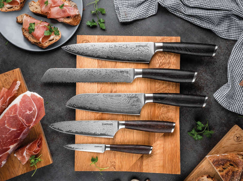 Böker Meisterklinge Damast Brotmesser – VG-10 Kern, Räuchereiche, lebenslange Garantie