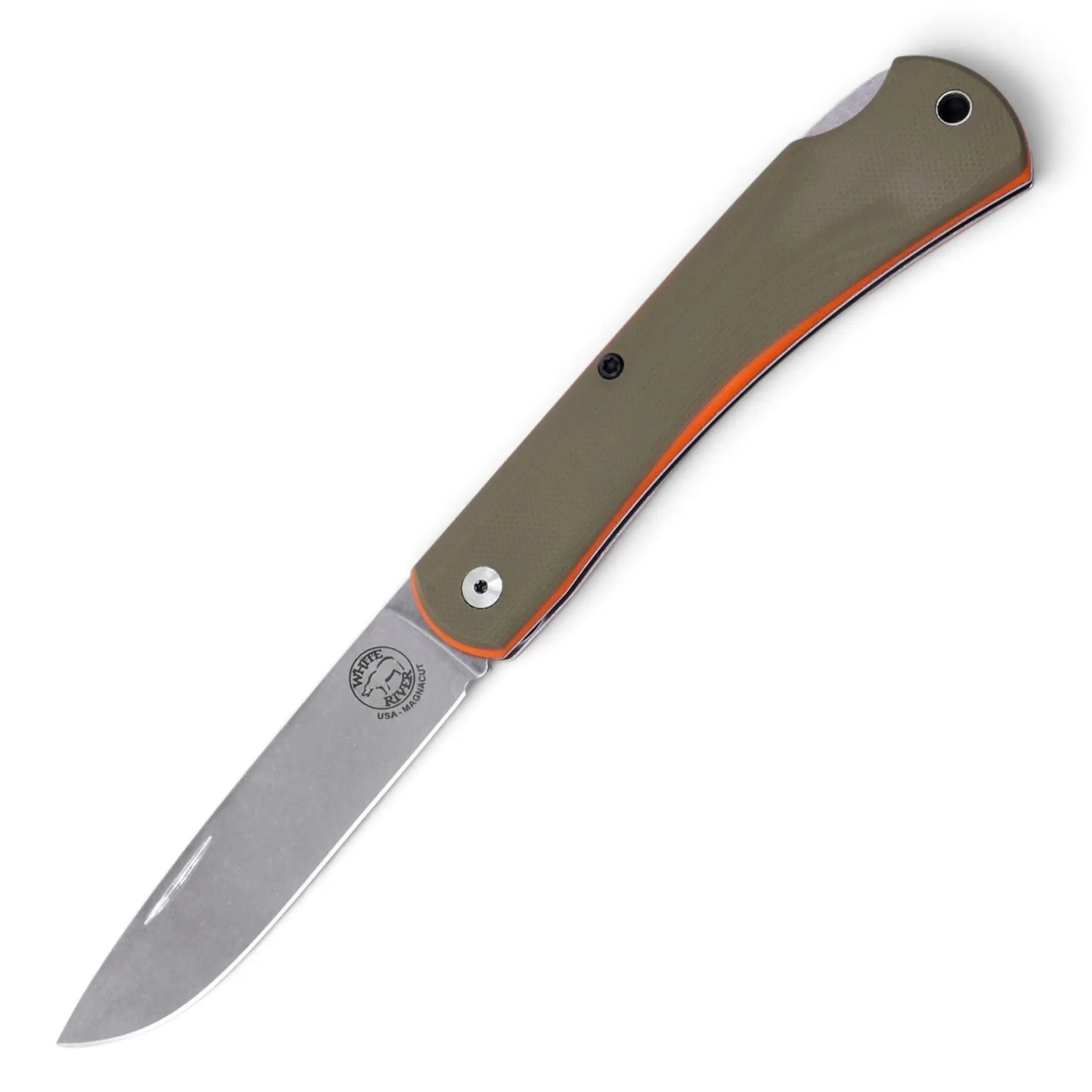 White River Mudbug Green G10 / Orange Liner – Lockback-Taschenmesser CPM MagnaCut, §42a-konform