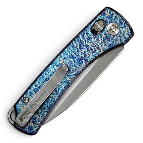 WE Knife Nightblade – geflammter blauer Titangriff mit Crossbar Lock