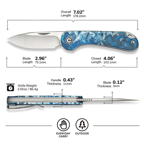 CIVIVI Elementum Slip Joint 14C28N – Blue Ocean Resin (C18062AJ-4)