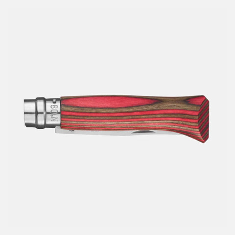 Opinel N°08 Laminierte Birke Rot – Elegantes Taschenmesser mit farbigem Birkenholzgriff & Geschenkbox