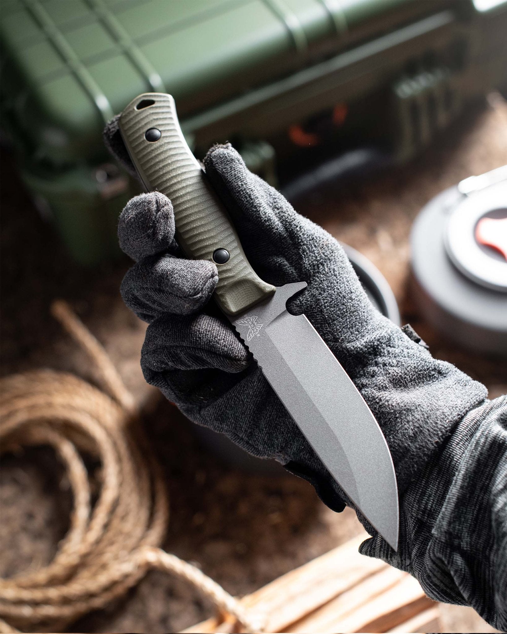 Benchmade 539GY Anonimus – CPM-CruWear Bushcraft Messer, OD Green G10 Griff