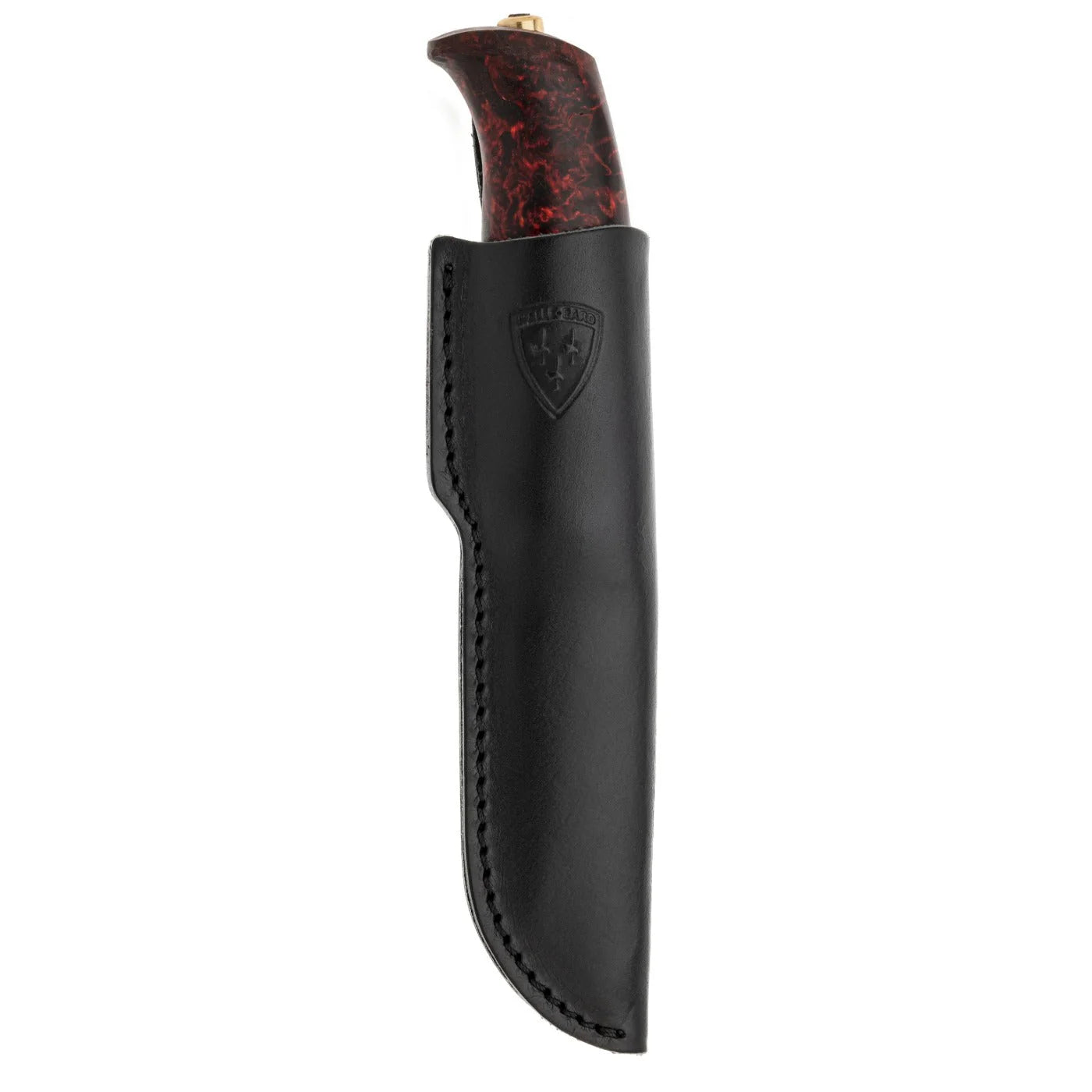 Helle Allmenn Messer 12C27 Scandi Curly Birch Outdoor Knife Norwegen + Lederscheide