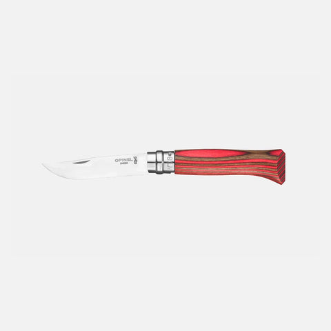 Opinel N°08 Laminierte Birke Rot – Elegantes Taschenmesser mit farbigem Birkenholzgriff & Geschenkbox