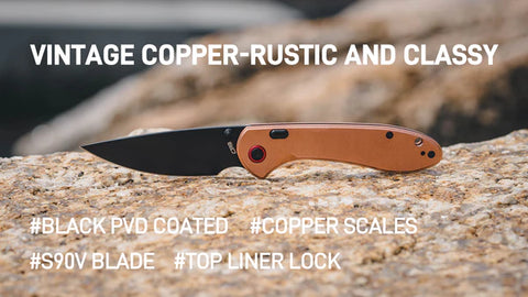 CJRB Feldspar Vintage Copper – Top-Liner-Lock EDC mit S90V Klinge & Kupferschalen