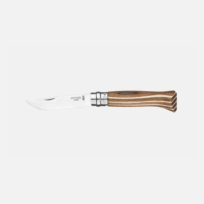 Opinel N°08 Laminierte Birke Braun – Edles Taschenmesser mit nachhaltigem Birkenholzgriff & Geschenkbox