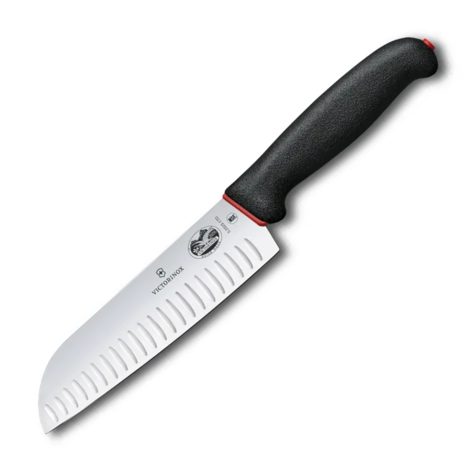 Victorinox Dual Grip Santokumesser 17 cm – Kullenschliff, Schwarz/Rot, rutschfester Profi-Griff