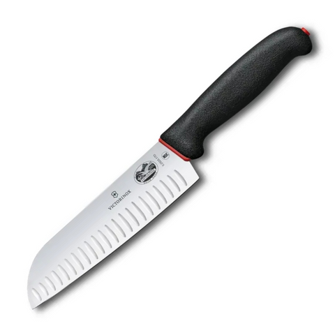 Victorinox Dual Grip Santokumesser 17 cm – Kullenschliff, Schwarz/Rot, rutschfester Profi-Griff