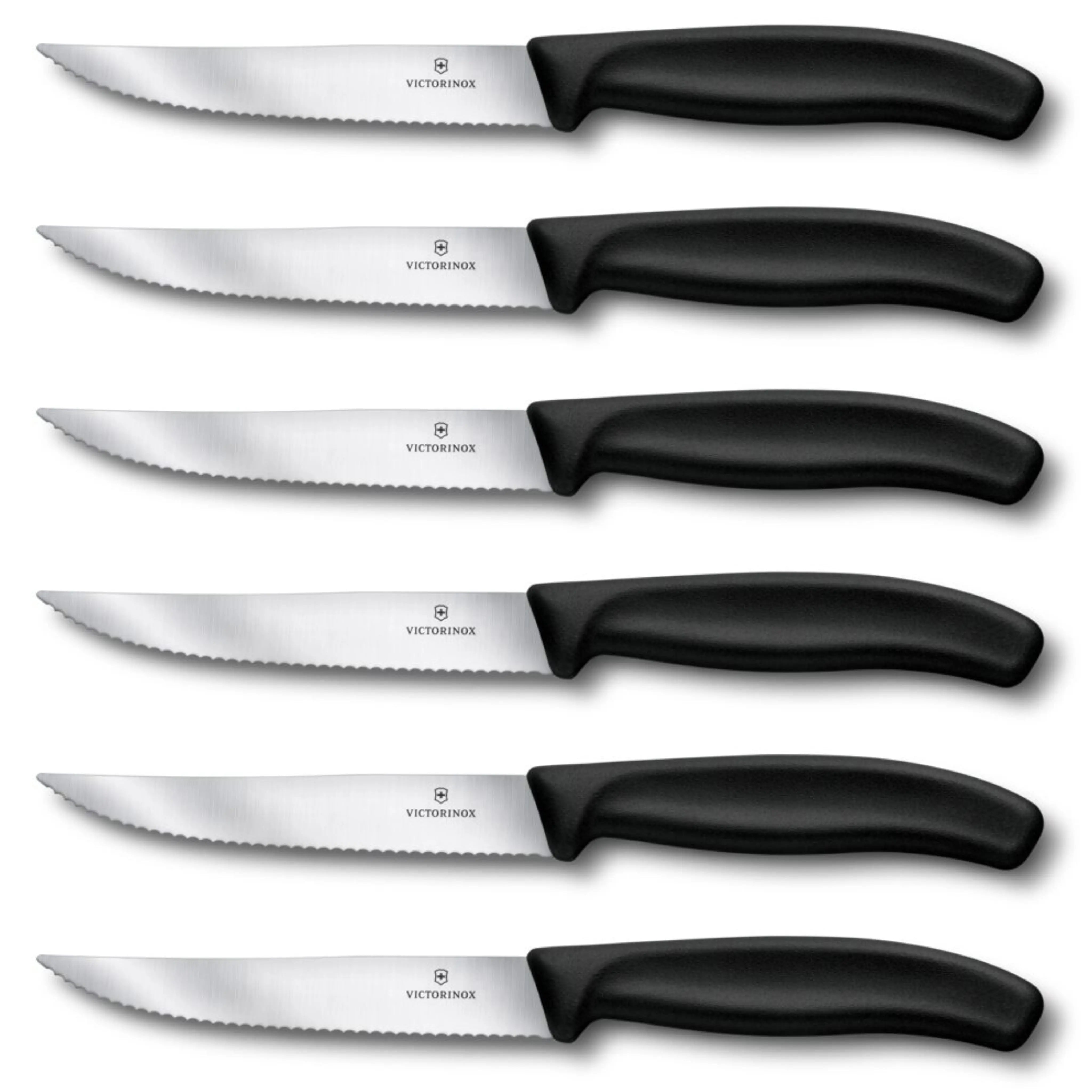 6x Swiss Classic Steak- & Pizzamesser 12 cm Wellenschliff Schwarz – Victorinox 6.7933 Victorinox