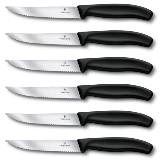 6x Swiss Classic Steak- & Pizzamesser 12 cm Wellenschliff Schwarz – Victorinox 6.7933 Victorinox